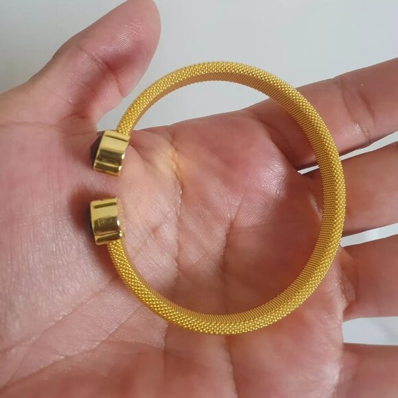 Tous Gold-Colored IP Steel Mesh Cuff Bracelet With Amethyst - Picture 7 of 8